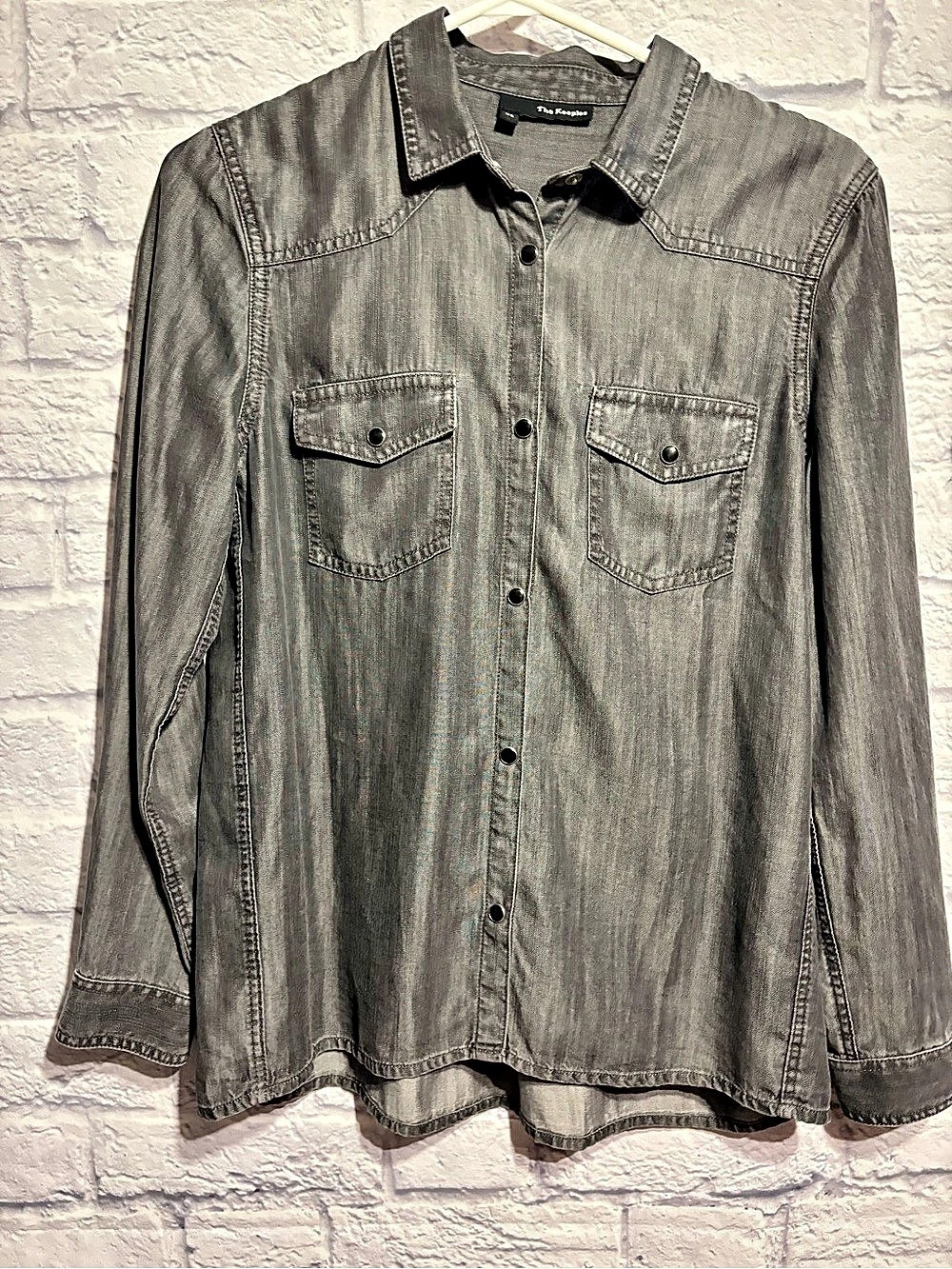 The Kooples Grey Denim Western Shirt Gray Button Down XS